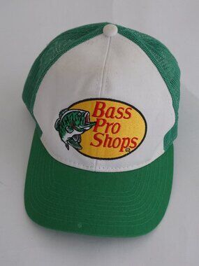 Bass Pro Shops Green White Fish Logo Embroidered Patch Trucker Hat Snapback Cap